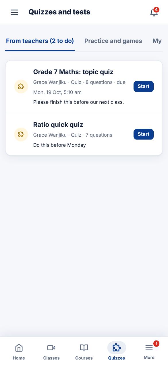Screenshot: Open Quizzes
