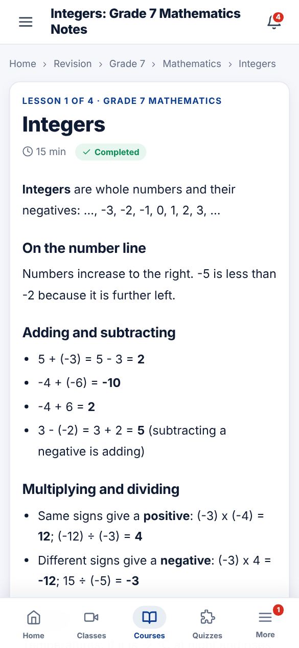 Screenshot: Read a lesson
