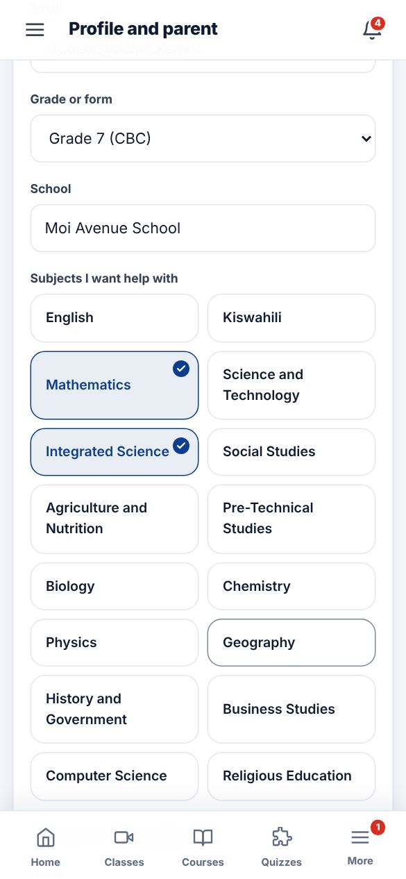 Screenshot: Add the parent contact