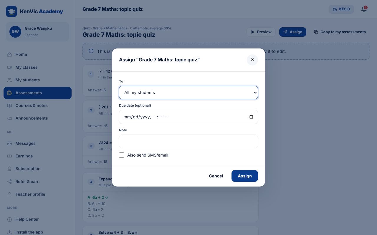 Screenshot: Assign