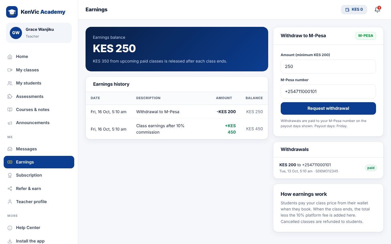 Screenshot: How earnings work
