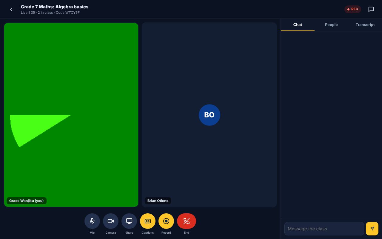 Screenshot: Start the class