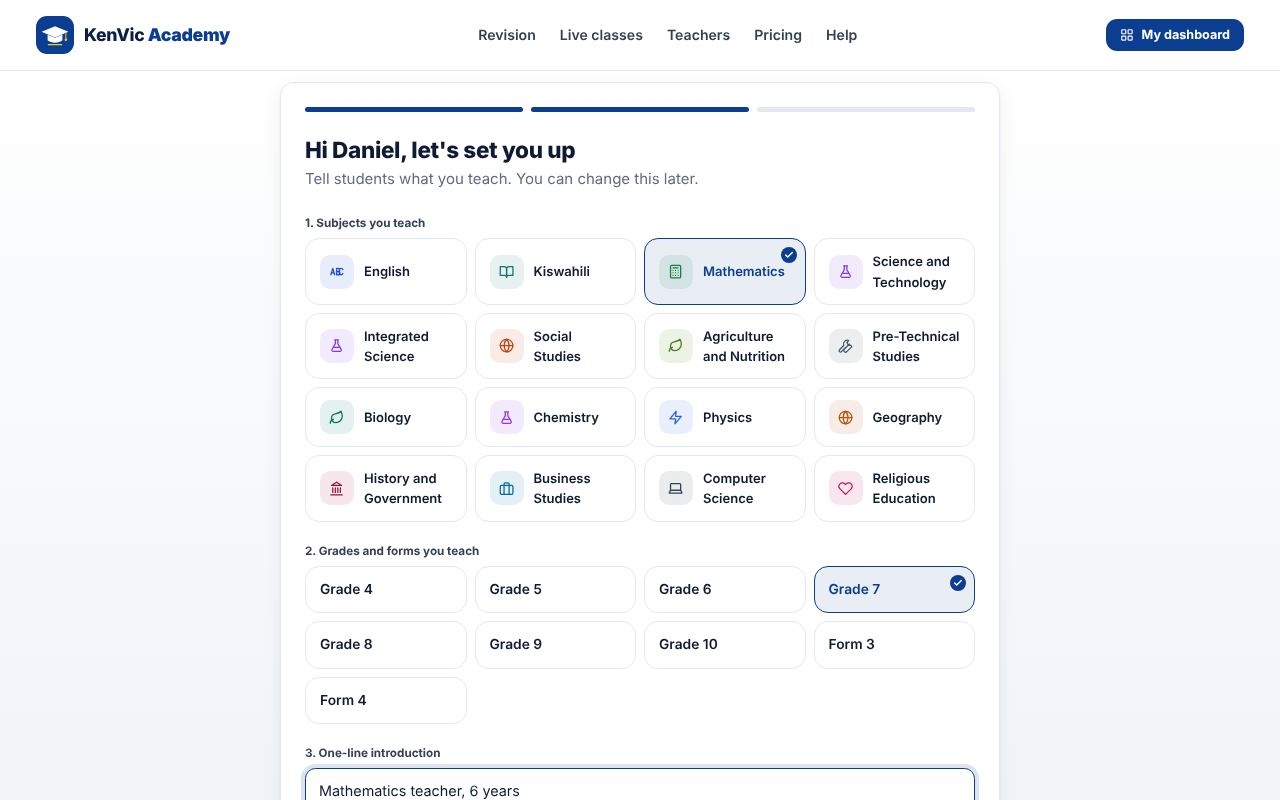 Screenshot: Choose what you teach